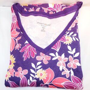 3X DREAMS & CO NIGHTGOWN Purple Floral Lounger Night Shirt New 45"L 2 Pocket